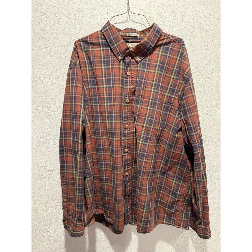DULUTH TRADING Shirt Mens 2XL Relaxed Fit Plaid Button Up Blue Red Cotton Pocket